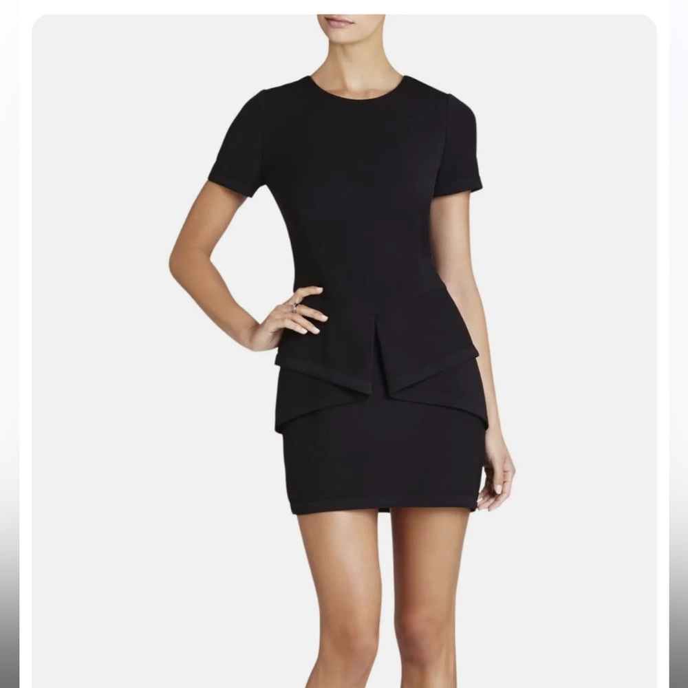 BCBGMAXAZRIA Black Madalyn Draped Peplum Shift Dress- size 6